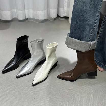 Women's Pointed Low Heel Ankle Boots - EasyApparels