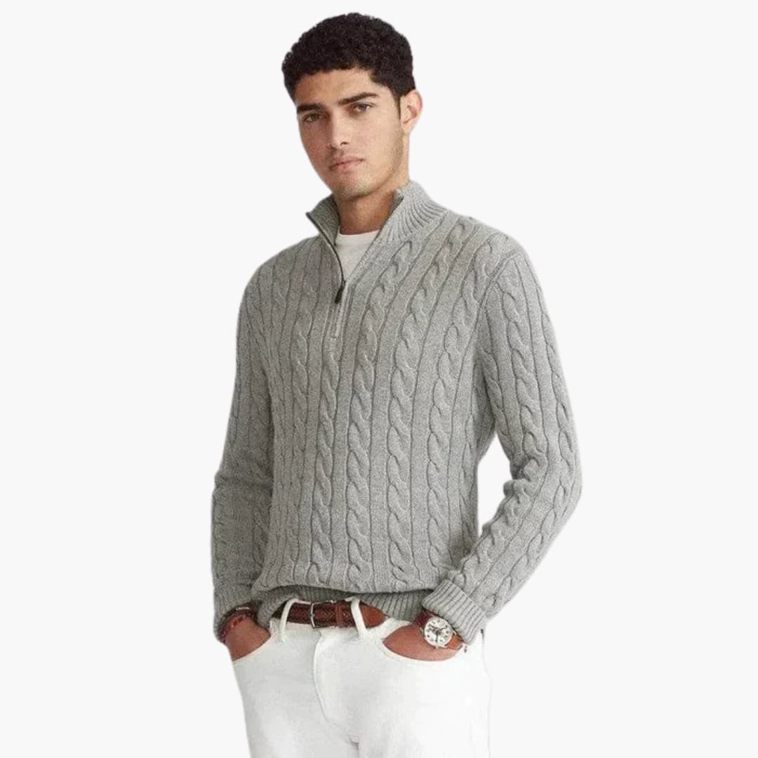 Men's Cable Knit Zip Up Sweater