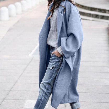 Women's Oversized Long Wool Coat with Big Collar - EasyApparels