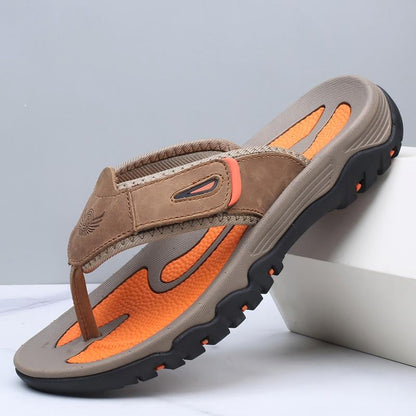 Comfortable Brown Leather Flip Flops - EasyApparels