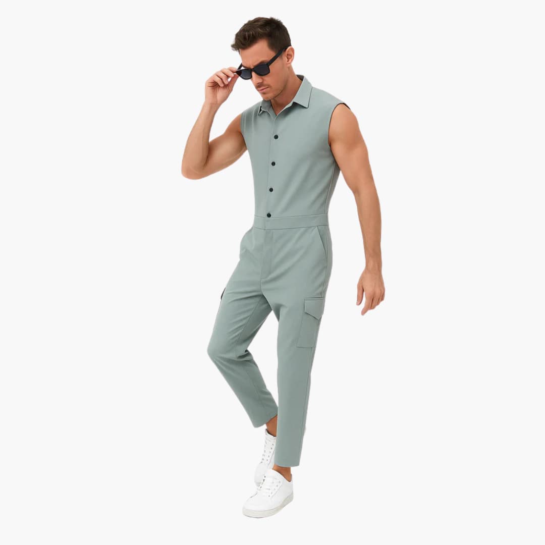 Men's Summer Cargo Jumpsuit with Button Front - Vossary