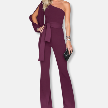 Women's Chic One Shoulder Jumpsuit with Flared Legs