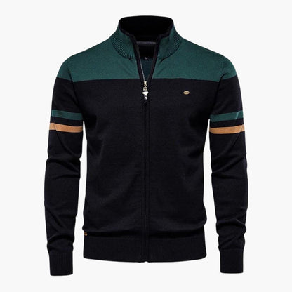 Men's Crew Neck Zip Sweater with Cuffed Bottom
