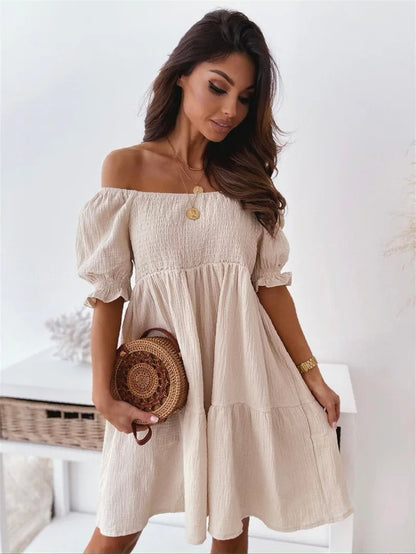 Chic Off Shoulder Summer Mini Dress - Vossary