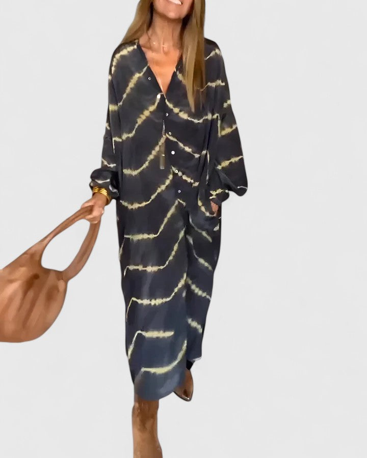 Chic Bohemian Striped Long Dress - Vossary