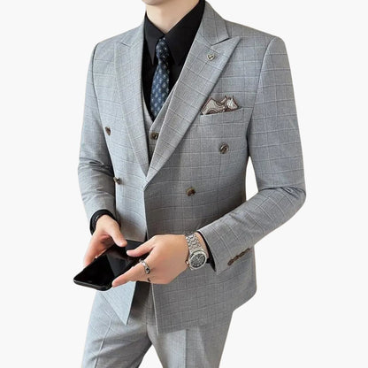 Classic Fit Checked Suit with Notch Collar