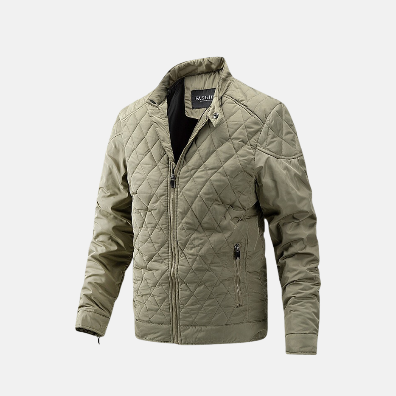 Slim Fit Padded Jacket with Stand Collar and Zip Front - EasyApparels