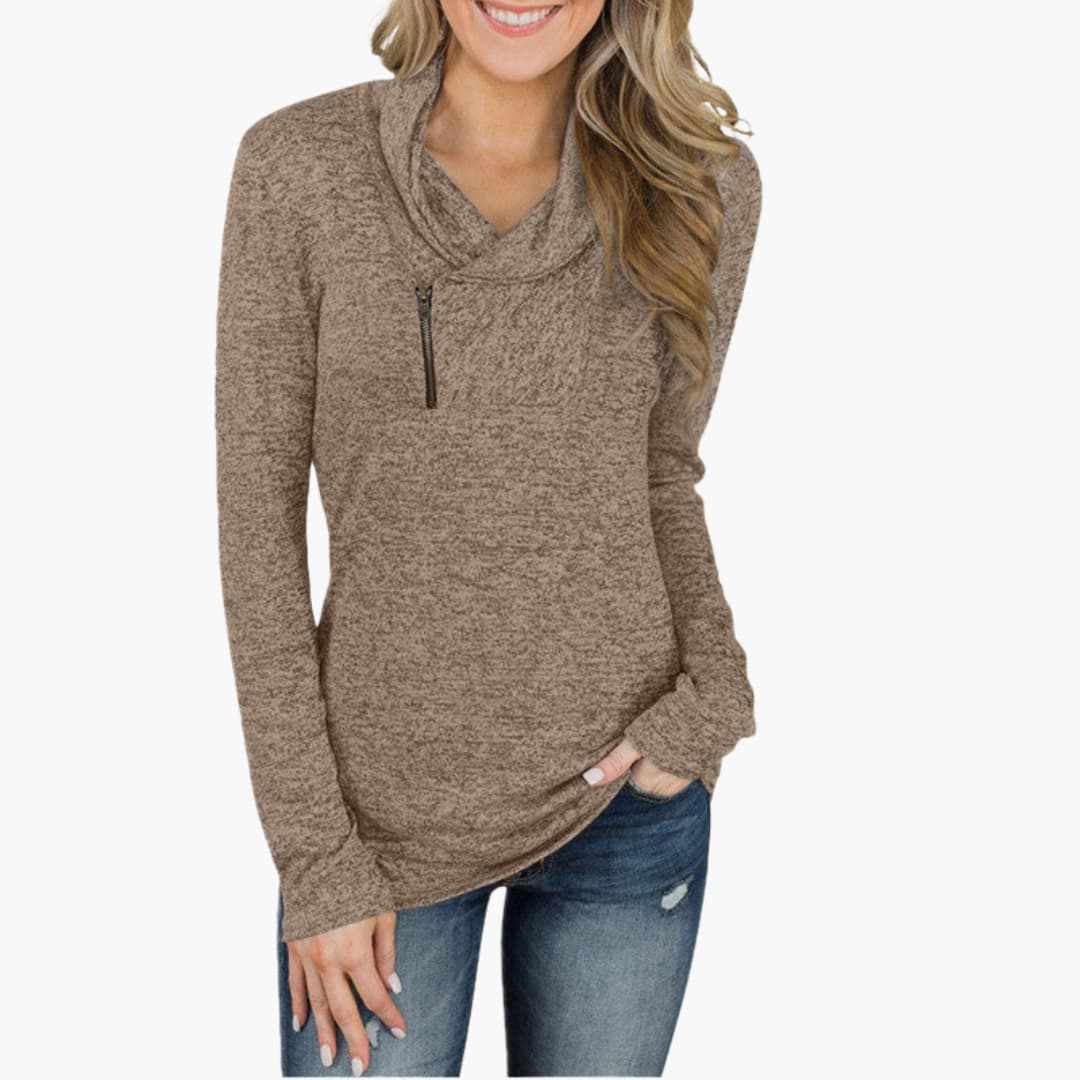 Classic Women's Zip Up Collar Sweater - Vossary