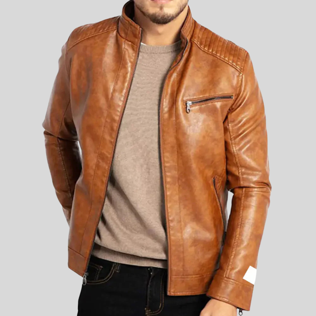Waterproof Mens Biker Leather Jacket - Vossary
