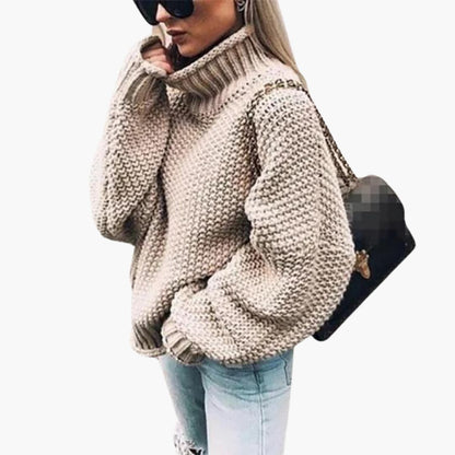Women's Crew Neck Sweater with Thick Cable Knit