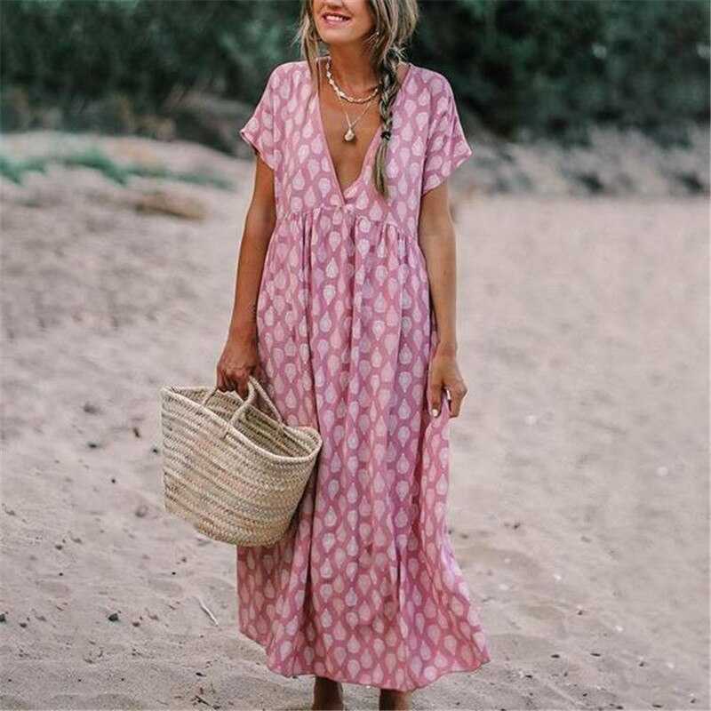 Chic V-Neck Floral Maxi Dress - EasyApparels