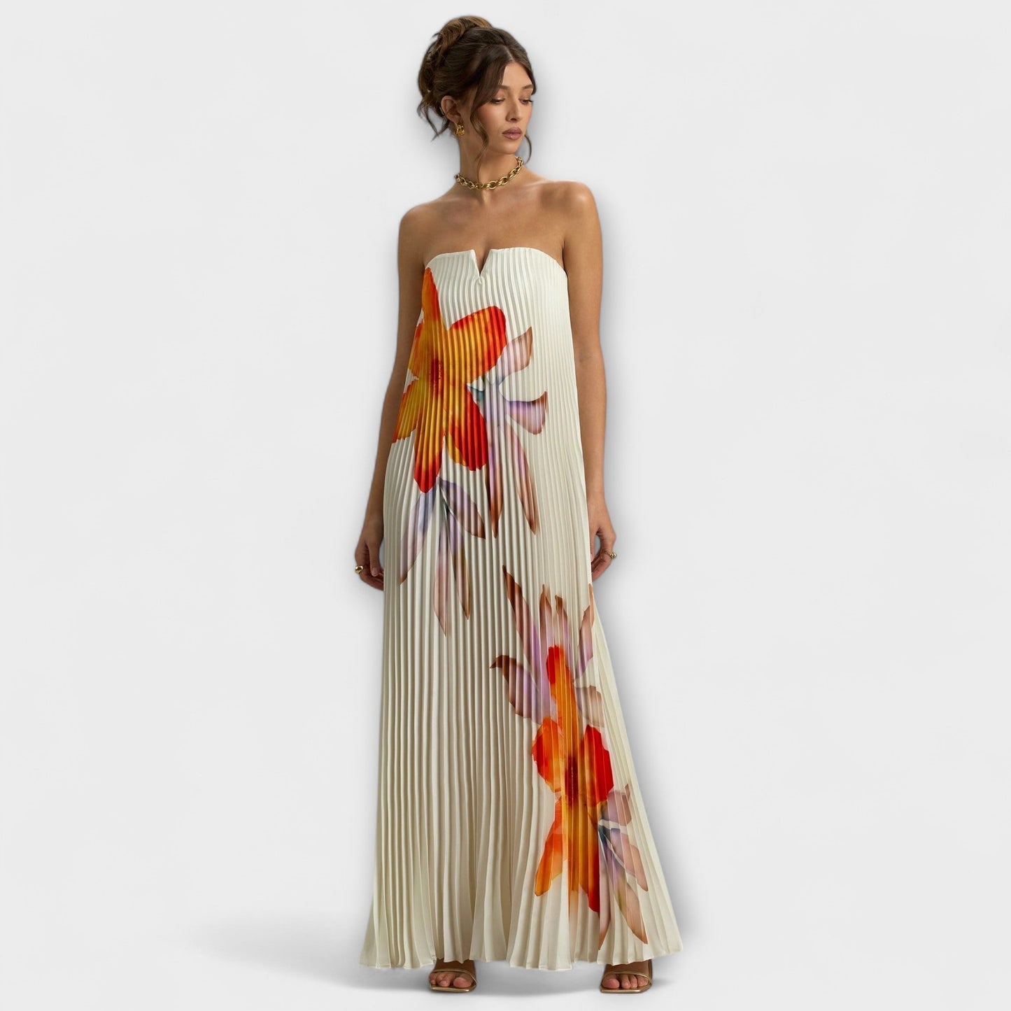 Vibrant Orange Flower Long Evening Dress - Vossary