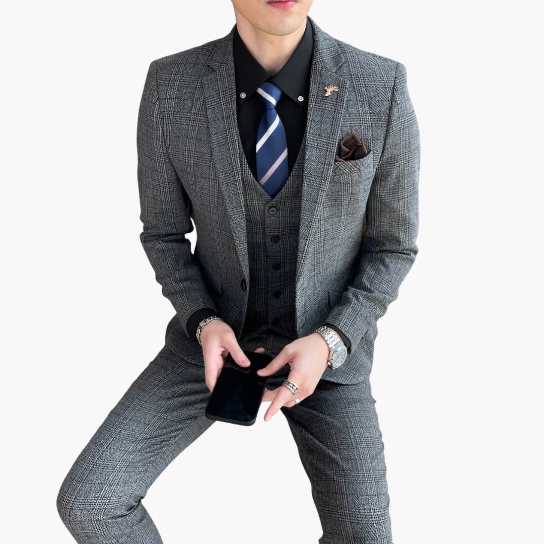 Classic Plaid Three-Piece Suit for Men