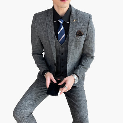 Classic Plaid Three-Piece Suit for Men