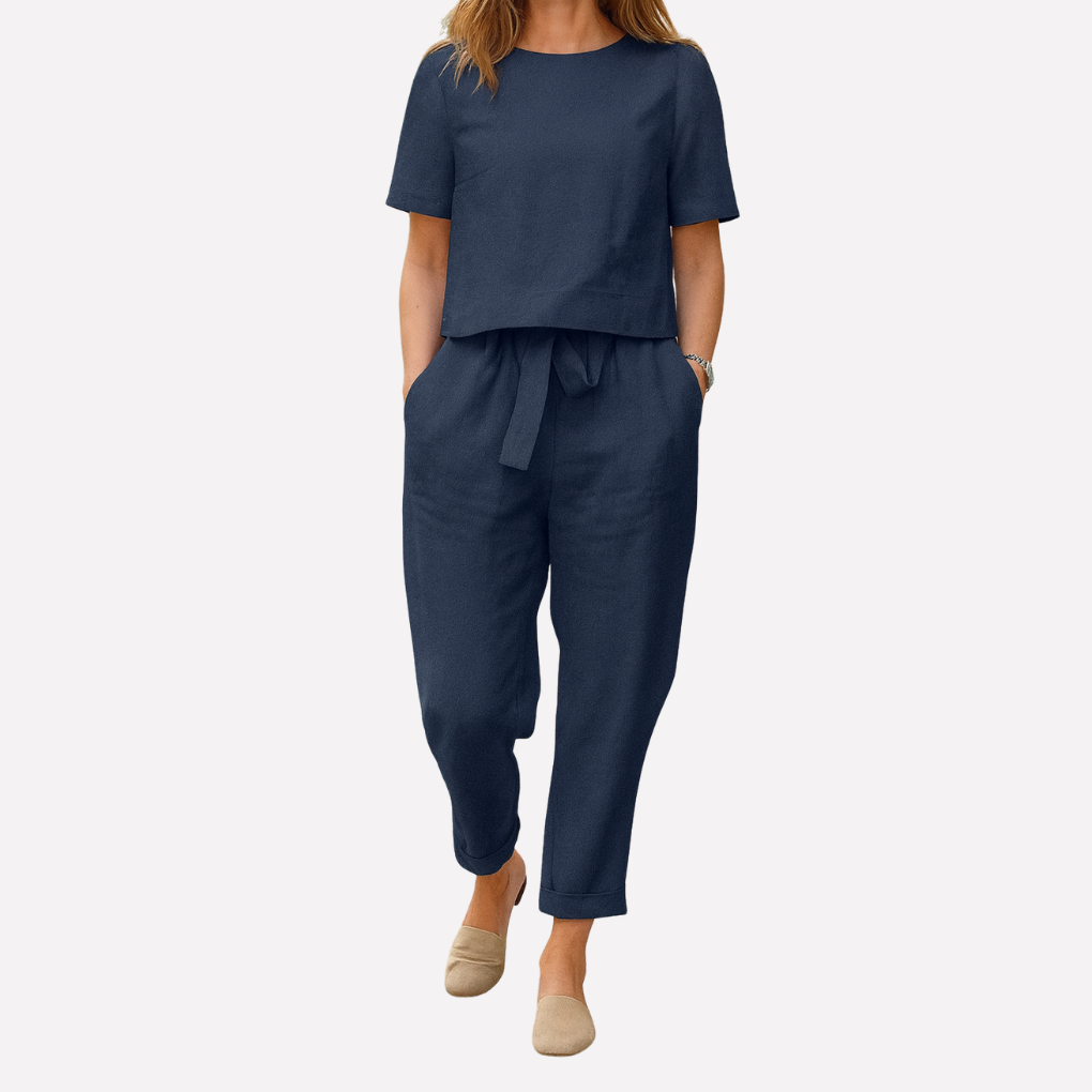 Relaxed Fit Long Sleeve Pantsuit Set - Vossary