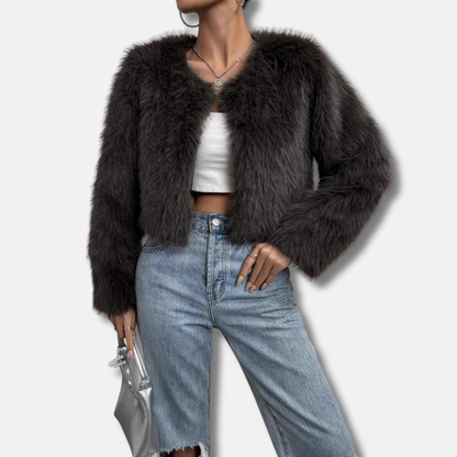Faux Fur Cropped Coat for Women Long Sleeve - EasyApparels