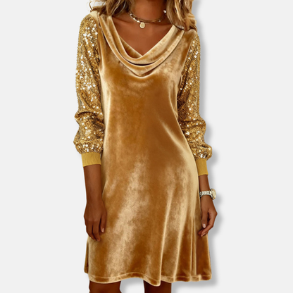Simple Cowl Neck Glitter Dress - EasyApparels
