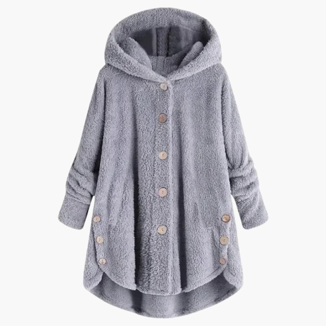 Ladies Warm Hooded Coat with Button Front