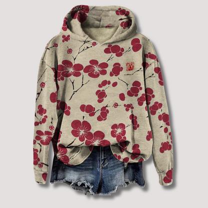 Comfy Floral Hooded Pullover Sweater