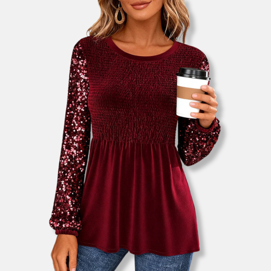 Women's Ruffled Sequin Peplum Blouse - EasyApparels