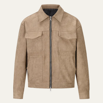 Men's Classic Brown Leather Biker Jacket - Vossary