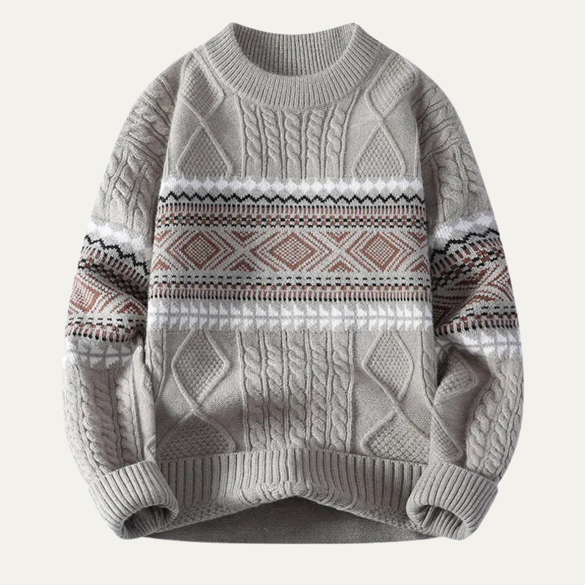 Cozy Mens Nordic Pattern Cable Knit Sweater
