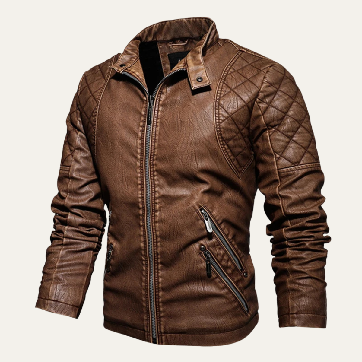 Classic Men's Fitted Leather Biker Jacket