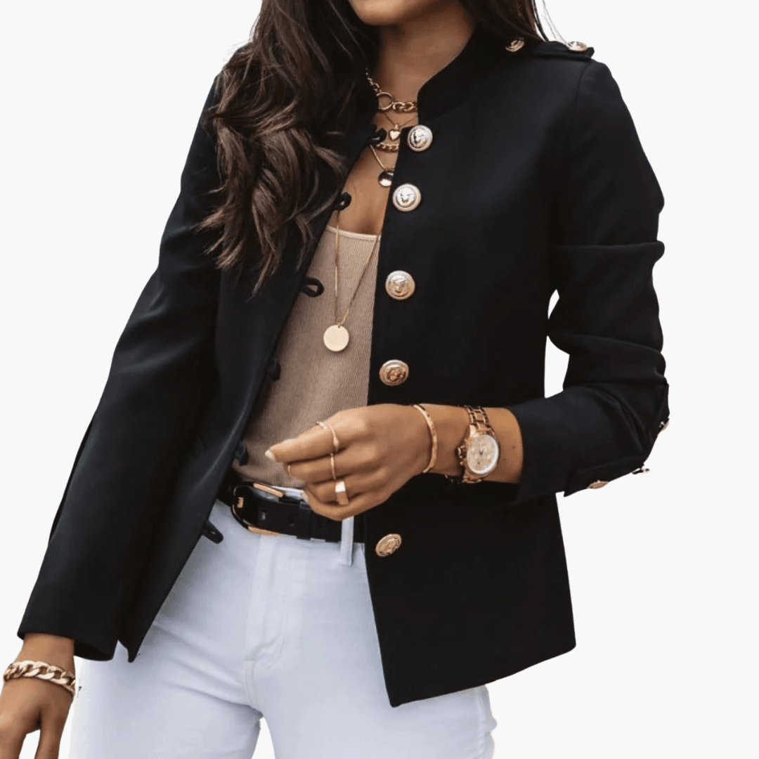 Women's Warm Fall Coat with Buttons and Pockets - Vossary