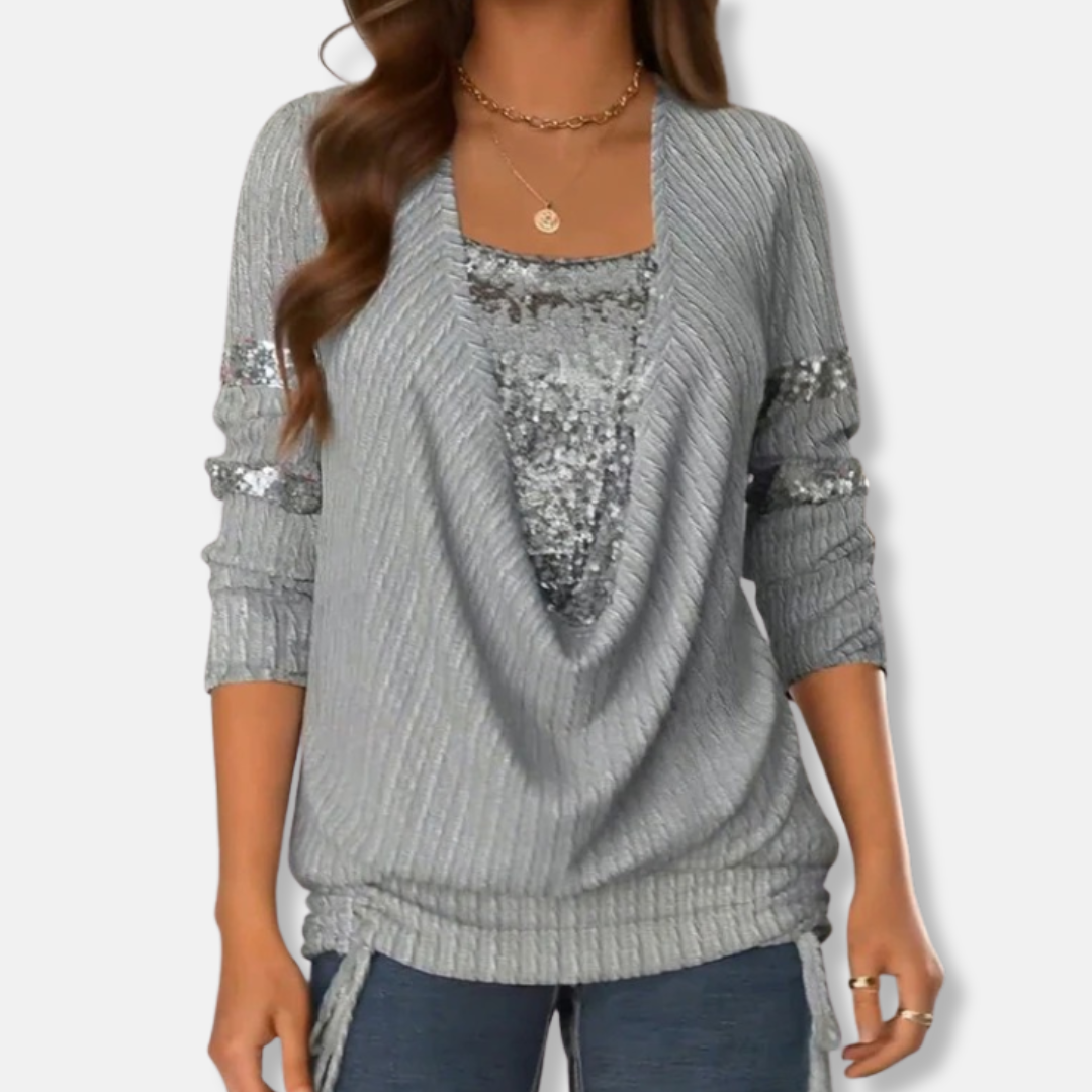 Sparkly Cowl Neck Casual Blouse - EasyApparels