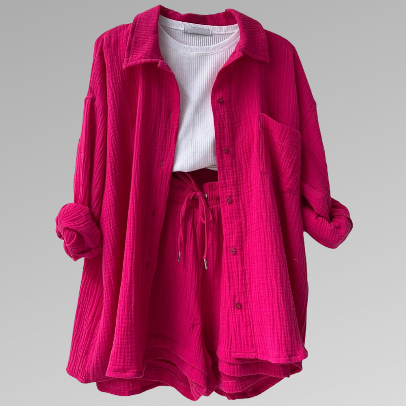 Comfy Cotton Button Front Shirt and Shorts Set