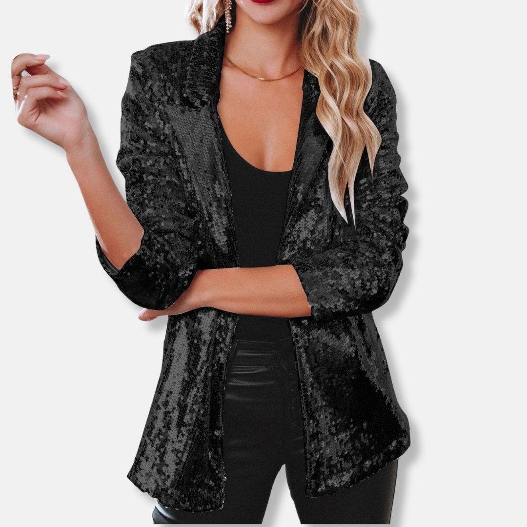 Glittering Sequin Collar Casual Blazer - EasyApparels
