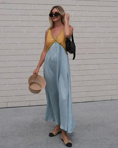 Elegant V-Neck Sundress in Soft Flowy Fabric
