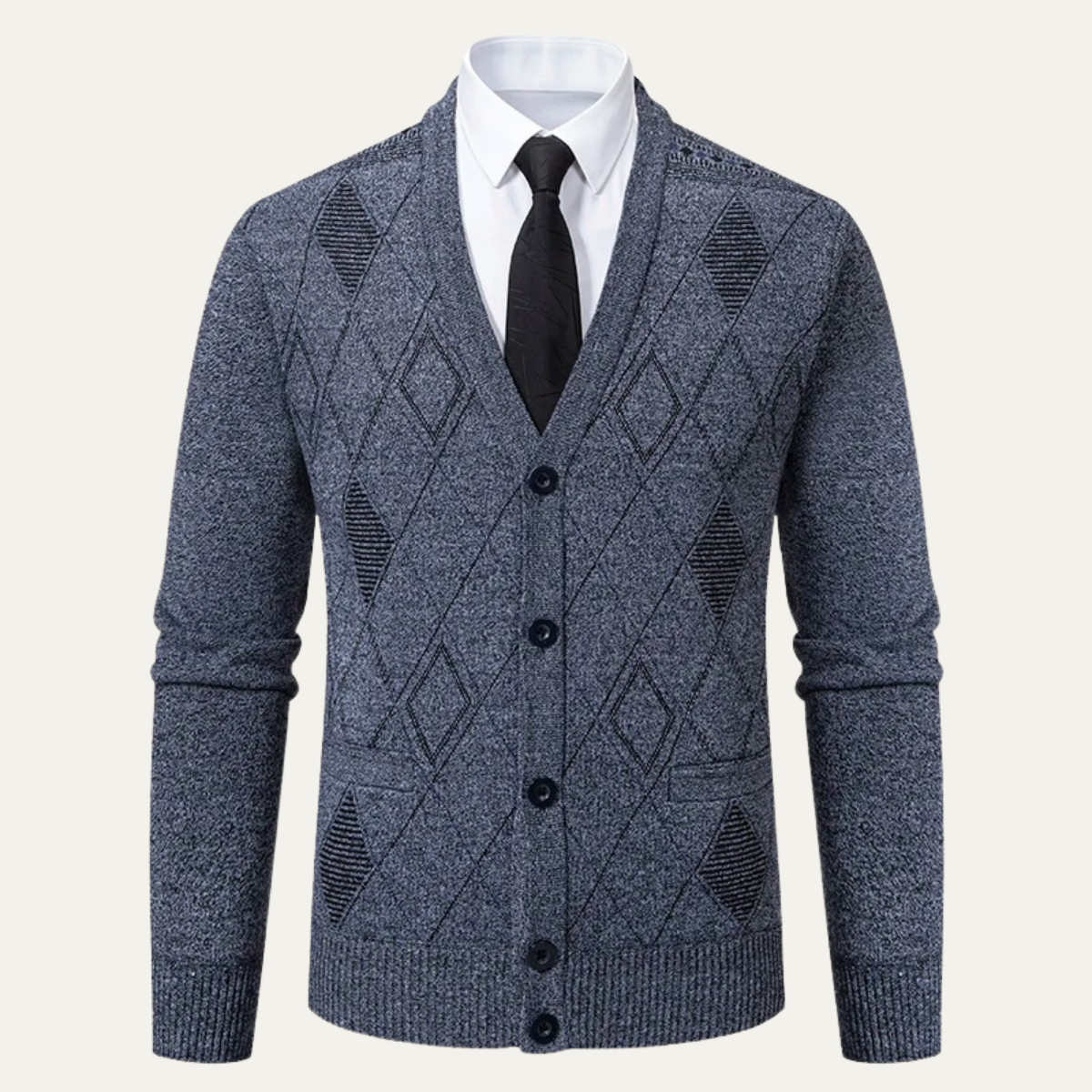 Warm Men's Plaid V Neck Fleece Cardigan Sweater - Vossary