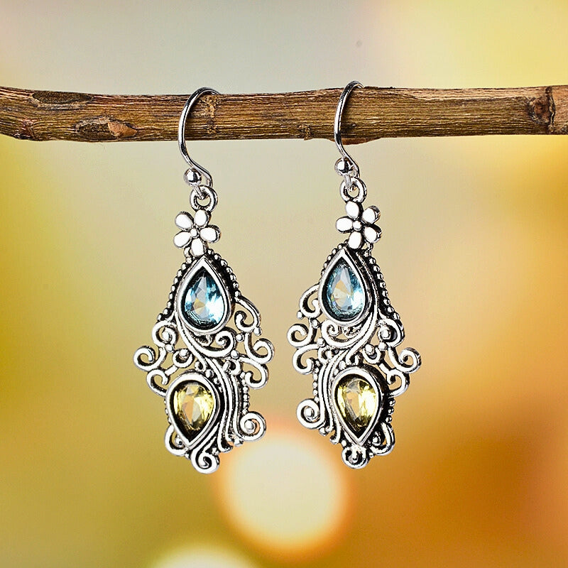 Delicate Silver Gemstone Drop Earrings - EasyApparels