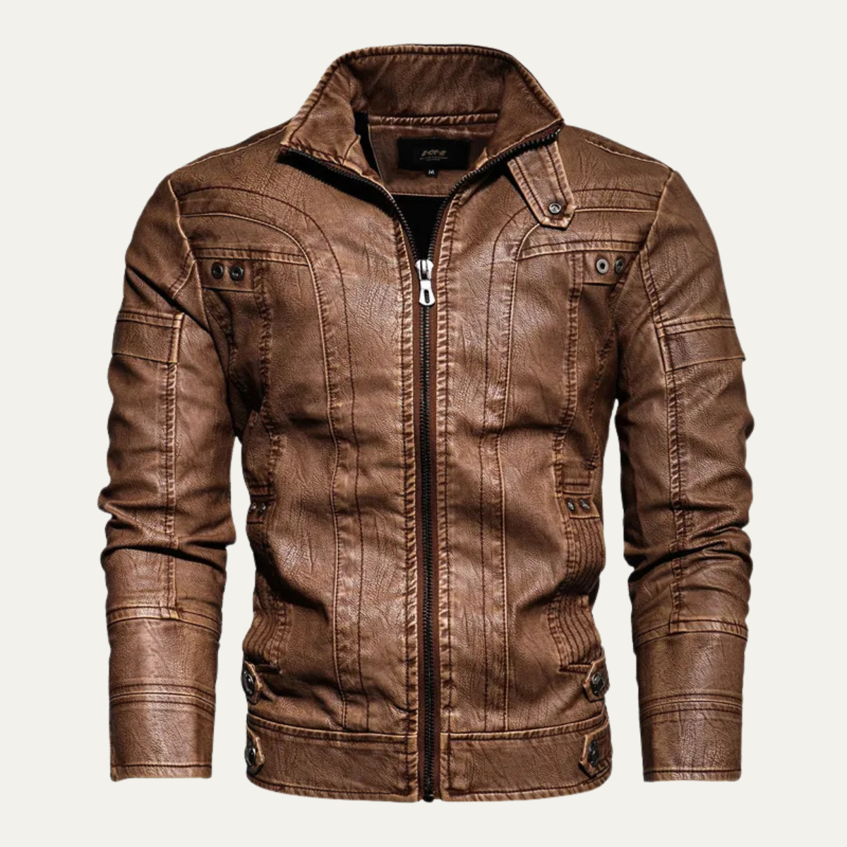 Stylish Men's Fitted Leather Biker Jacket - Vossary