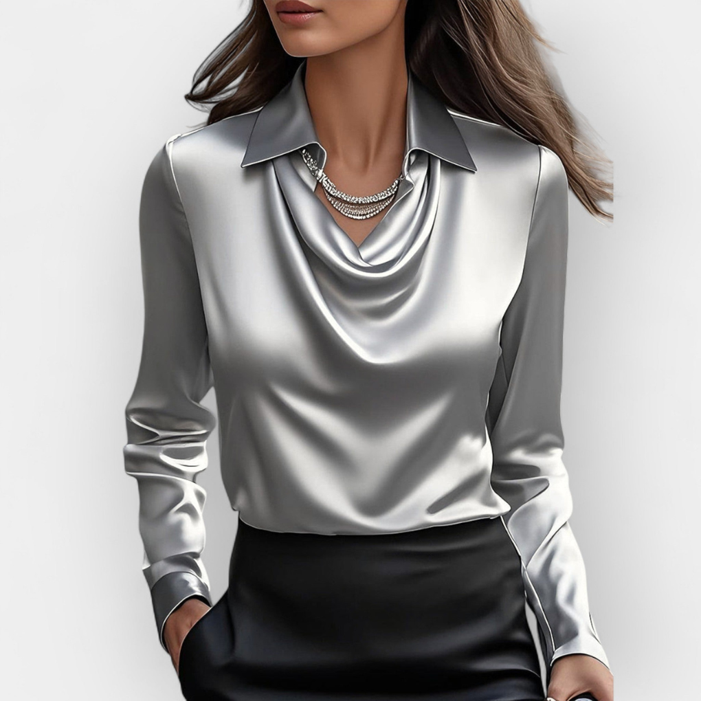 Luxurious Silk Blouse with Ruffled Neckline