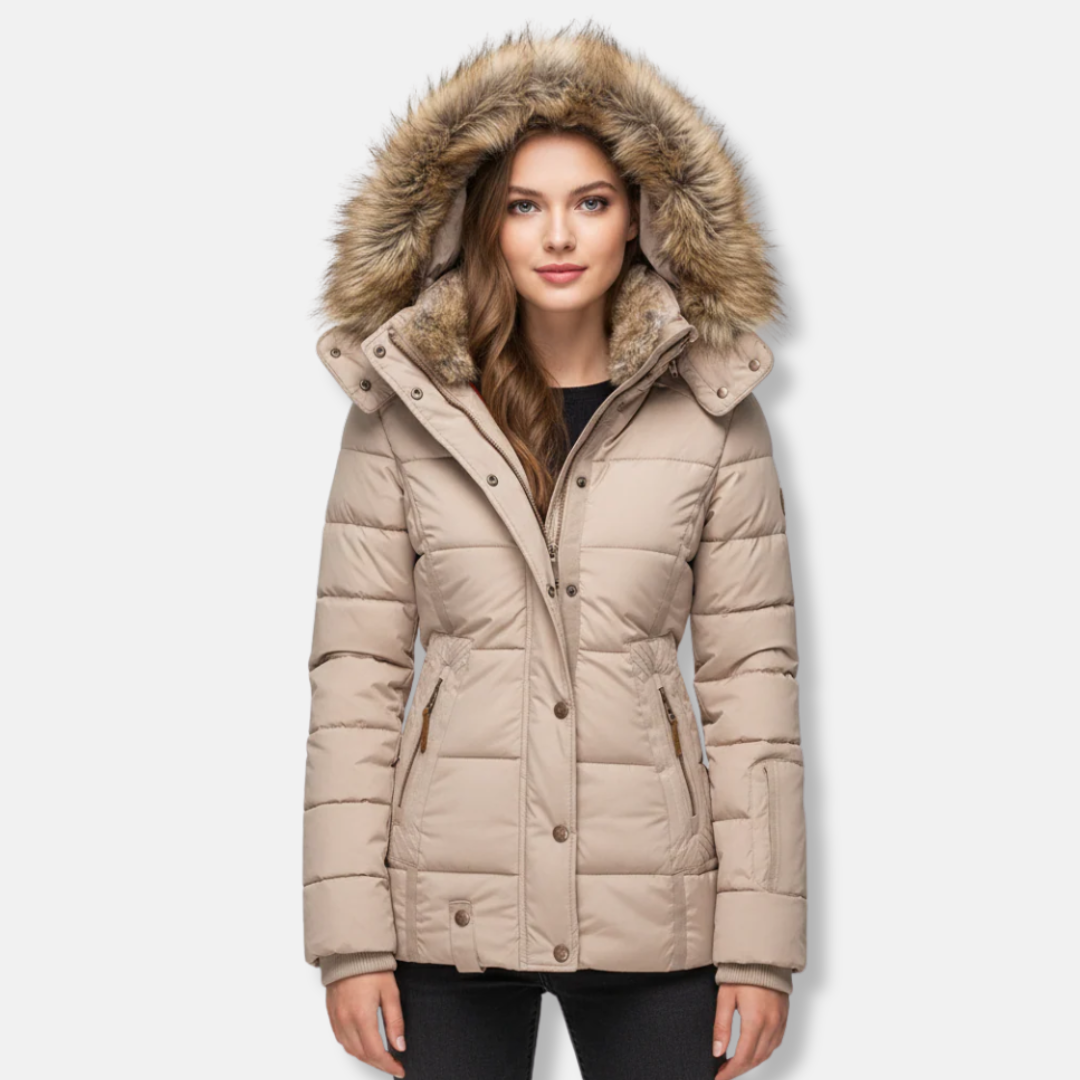 Warm Quilted Down Jacket with Fur Hood - EasyApparels