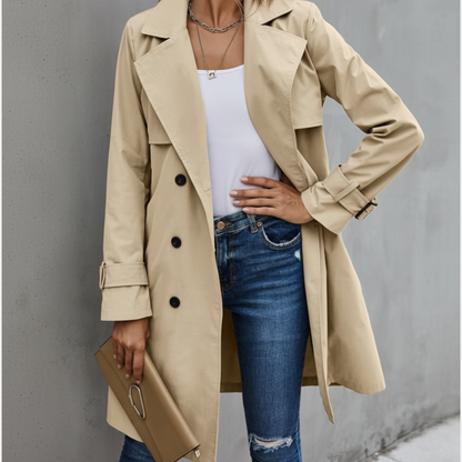 Classic Belted Mid-Length Women's Trench Coat - Vossary