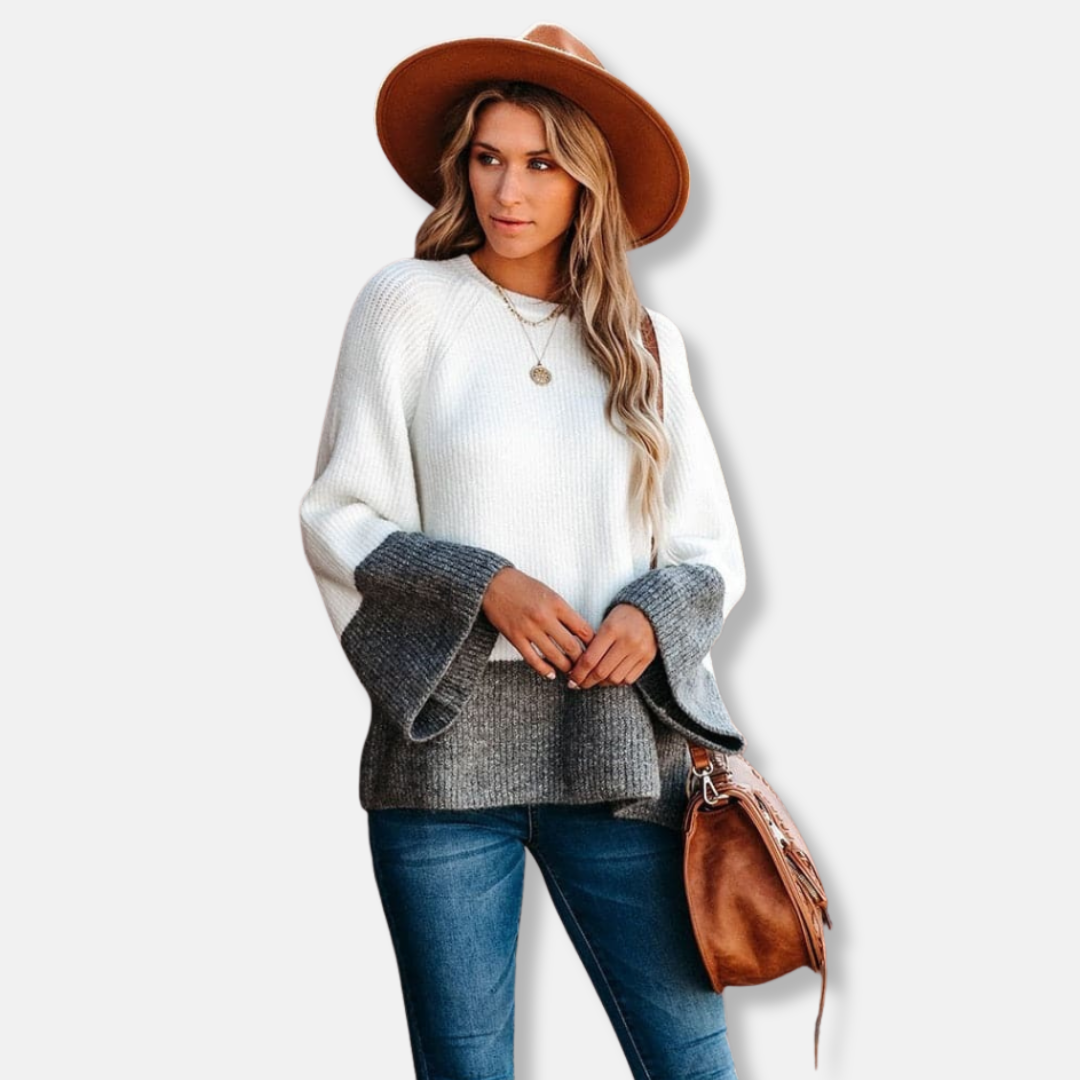 Casual Crew Neck Block Sweater - EasyApparels