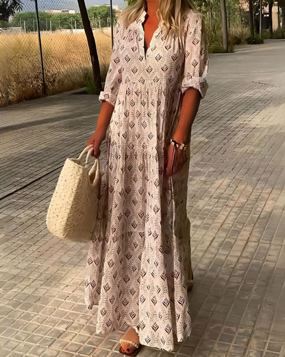 Retro Chic Floral Maxi Dress - Vossary