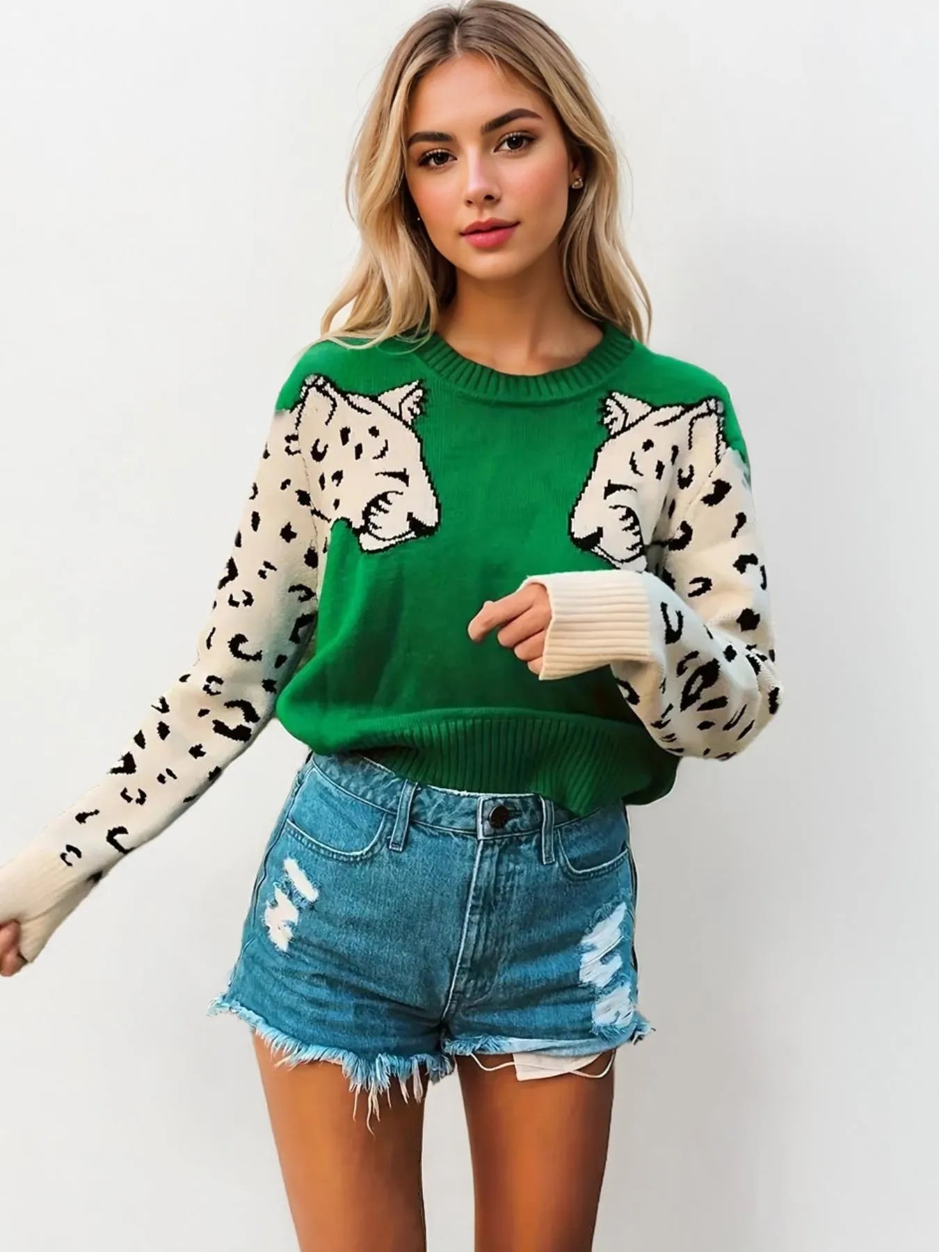 Animal Print Crew Neck Sweater