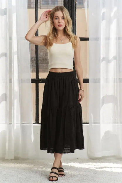Comfortable Stretch Waist Midi Flowy Skirt - EasyApparels