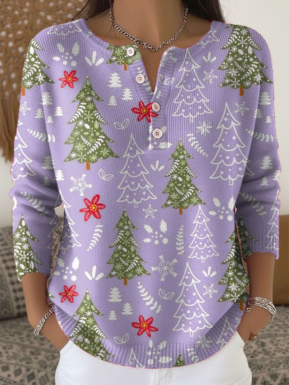 Festive Holiday Sweatshirt with Buttons