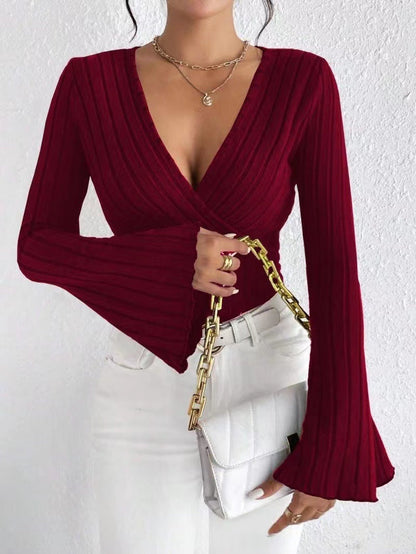 Comfortable Fit Women's Ribbed V Neck Sweater