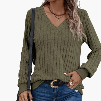 Ladies' Casual Long Sleeve V Neck Sweater