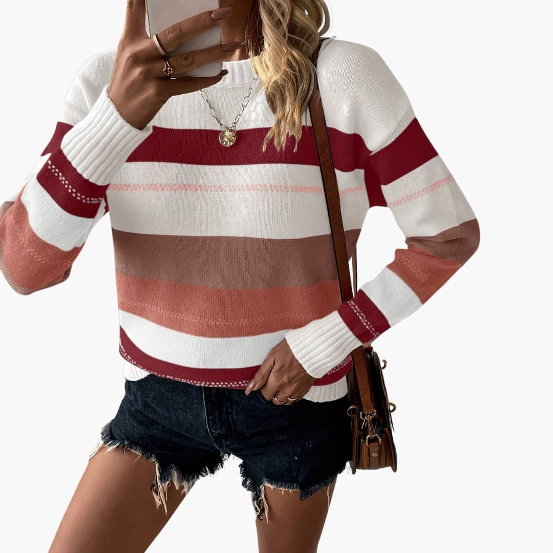 Ladies' Striped Crew Neck Sweater