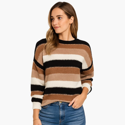 Ladies' Crew Neck Striped Sweater