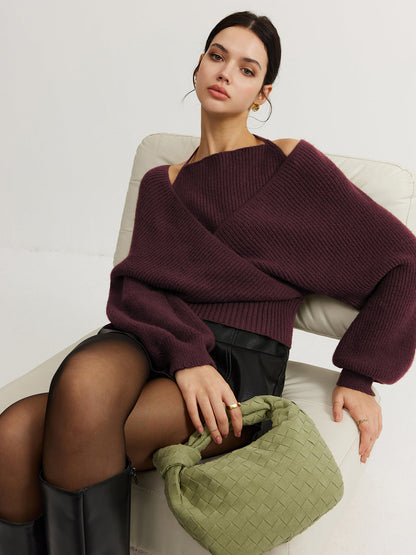 Versatile Batwing Halter Neck Knit Top
