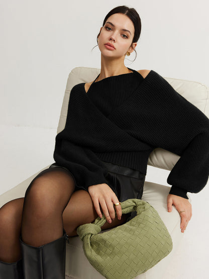 Versatile Batwing Halter Neck Knit Top