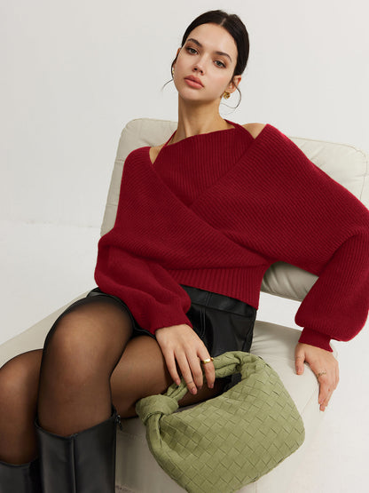 Versatile Batwing Halter Neck Knit Top